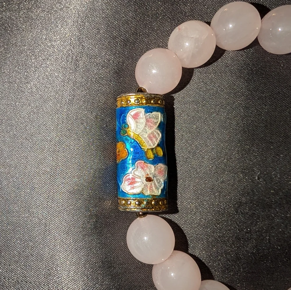 Rose Quartz And Cloisonne Bracelet - Picture 5 of 7